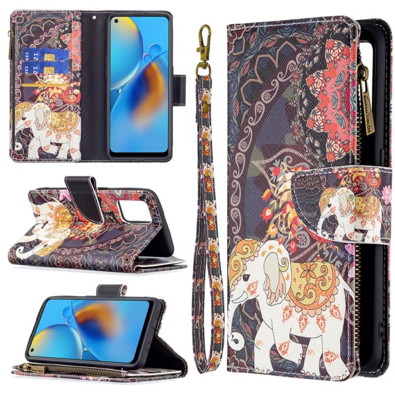 Folio Deksel Oppo A74 4g Elefantlomme Med Glidelås Beskyttelse Deksel