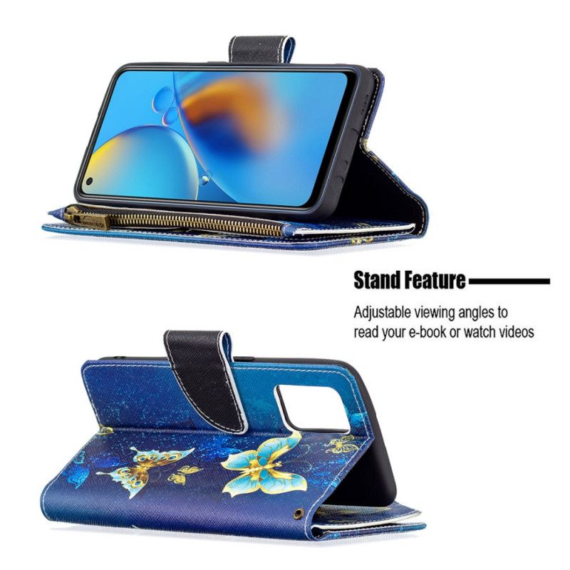 Folio Deksel Oppo A74 4g Sommerfugllomme Med Glidelås