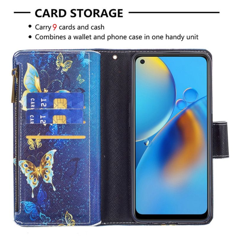 Folio Deksel Oppo A74 4g Sommerfugllomme Med Glidelås