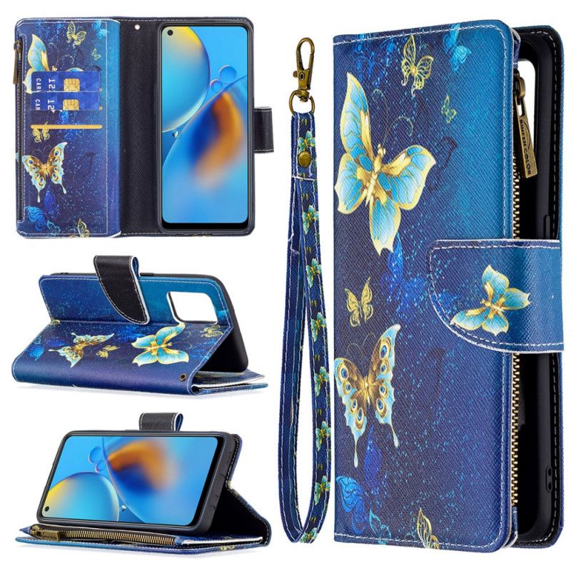 Folio Deksel Oppo A74 4g Sommerfugllomme Med Glidelås