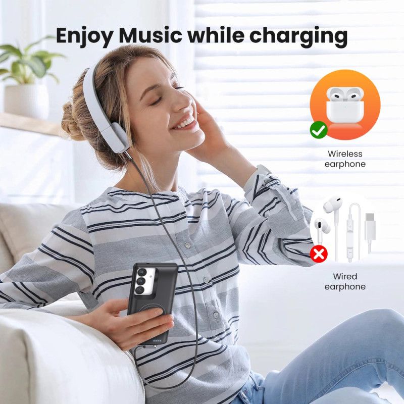 10000mah Eksternt Batterideksel For Samsung Galaxy S25 / S24 Med Magnetisk Feste