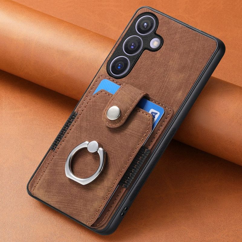 Deksel Samsung Galaxy S25 5g Kortholder Og Ring I Skinneffekt