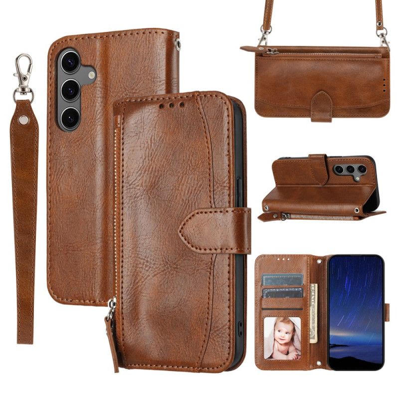 Folio Deksel Samsung Galaxy S25 5g Lomme Med Glidelås Stropp Og Skulderstropp Beskyttelse Deksel