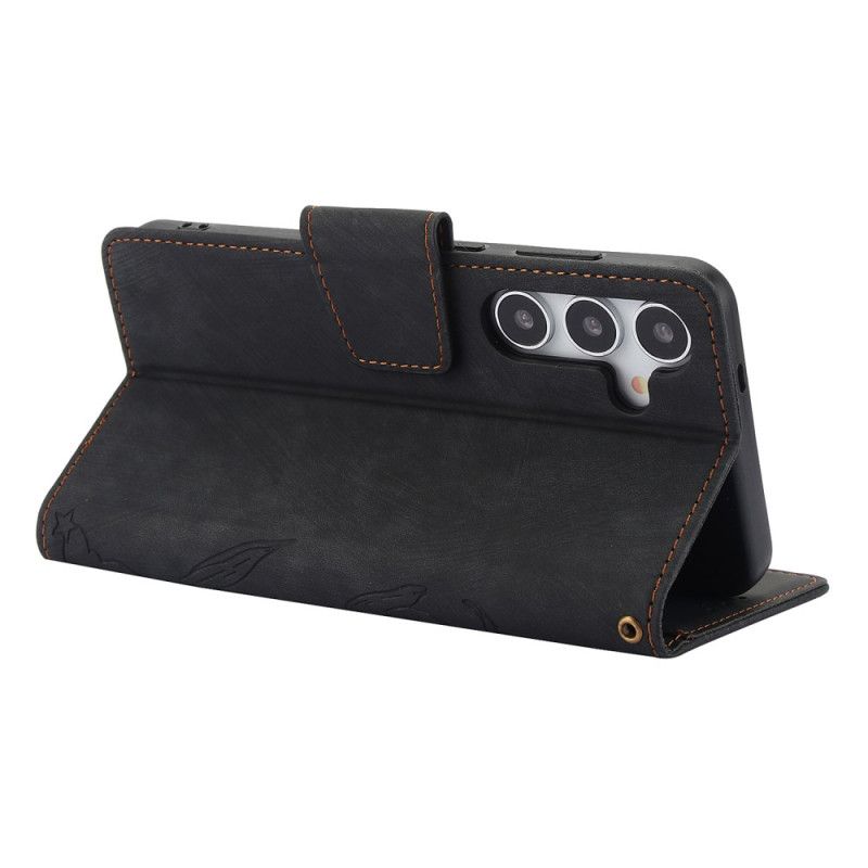 Lærdeksel Folio Deksel Samsung Galaxy S25 5g Blomstermønster Med Semsket Skinneffekt