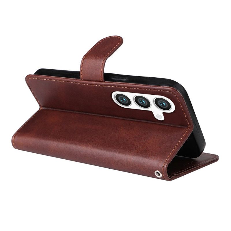 Lærdeksel Folio Deksel Samsung Galaxy S25 5g Mobildeksel Enkay Kunstskinn Med Skjermbeskytter I Herdet Glass