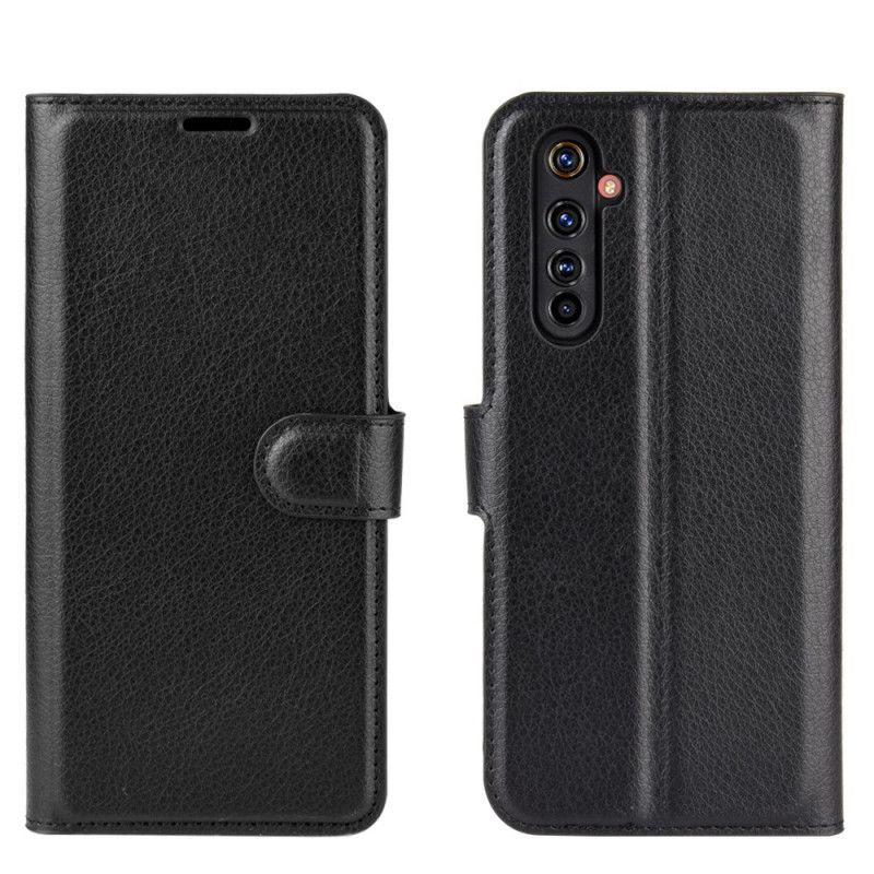 Folio Deksel for Realme X50 Pro Svart Klassisk Litchi-Effekt
