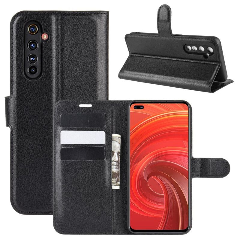 Folio Deksel for Realme X50 Pro Svart Klassisk Litchi-Effekt