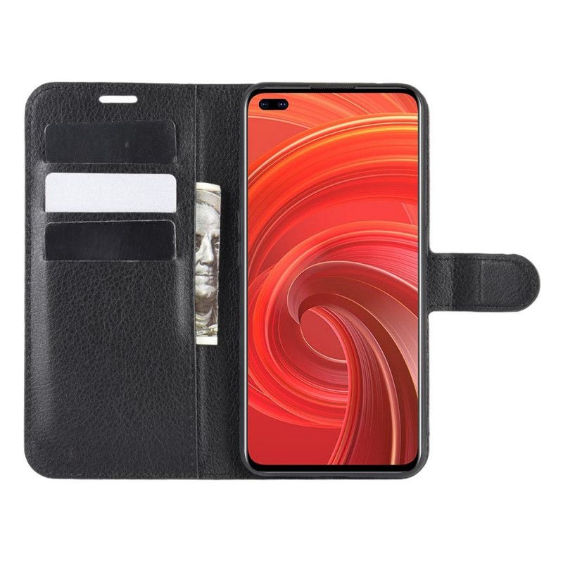 Folio Deksel for Realme X50 Pro Svart Klassisk Litchi-Effekt