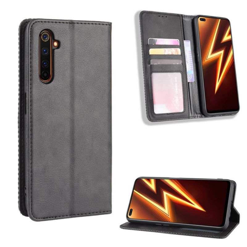 Folio Deksel Realme X50 Pro Svart Stilisert Vintage-Skinneffekt Anti-fall