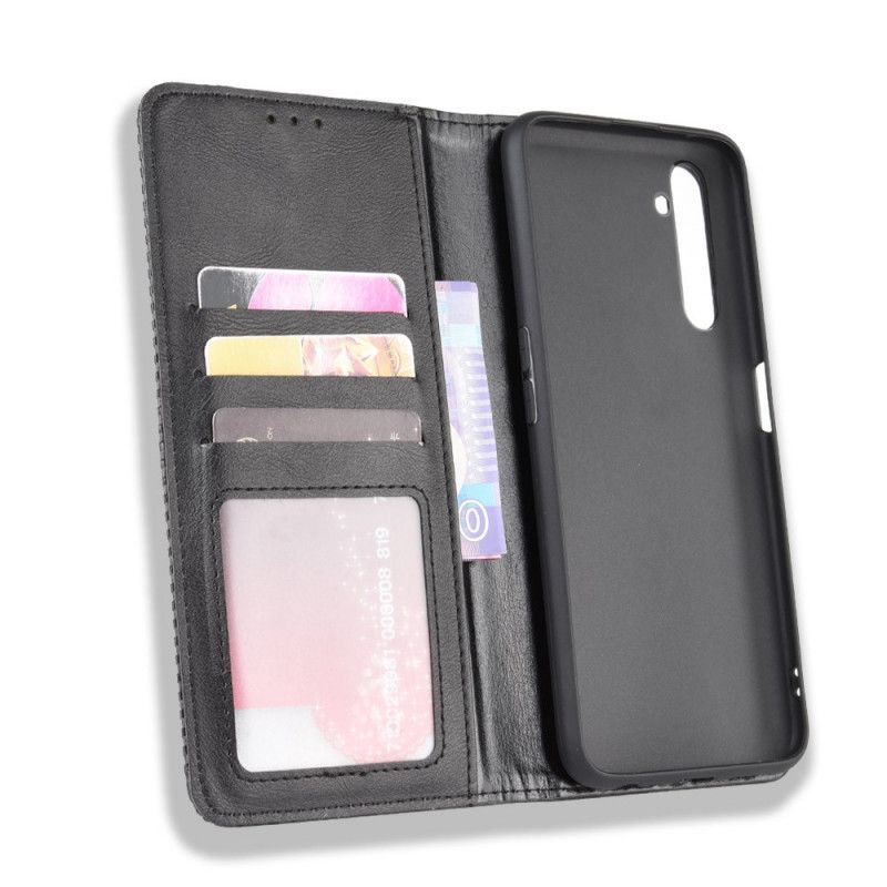 Folio Deksel Realme X50 Pro Svart Stilisert Vintage-Skinneffekt Anti-fall