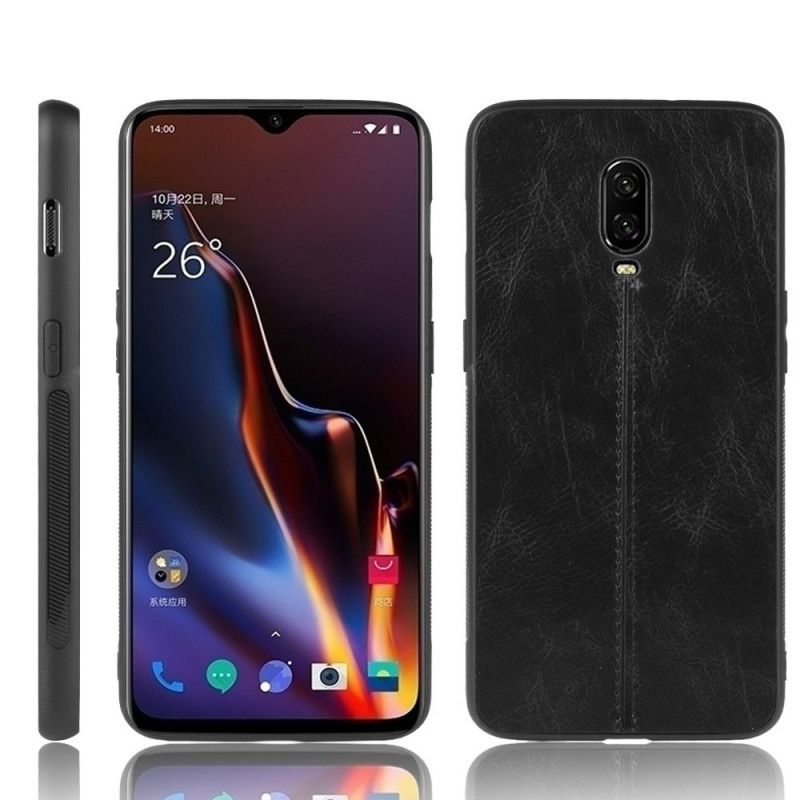 Deksel for OnePlus 6T Svart Søm I Skinnstil