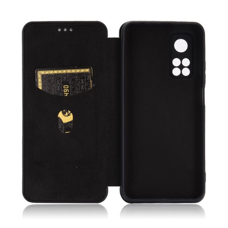 Folio Deksel Xiaomi Mi 10T / 10T Pro Svart Mobildeksel Karbonfiber Med Støttering
