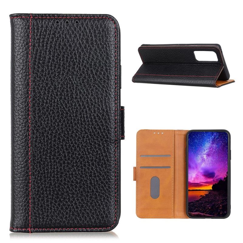 Folio Deksel Xiaomi Mi 10T / 10T Pro Svart Sydd Litchi-Skinneffekt