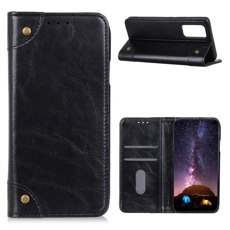 Folio Deksel Xiaomi Mi 10T / 10T Pro Svart Vintage Nagler I Delt Skinn