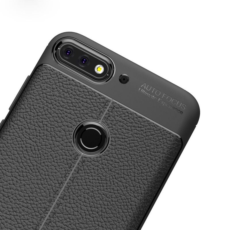 Deksel Huawei Y7 2018 Svart Dobbeltlinje Litchi-Effekt