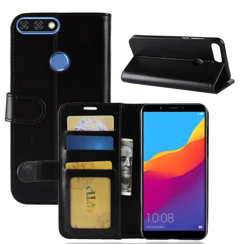 Folio Deksel Huawei Y7 2018 Svart Skinneffekt Beskyttelse