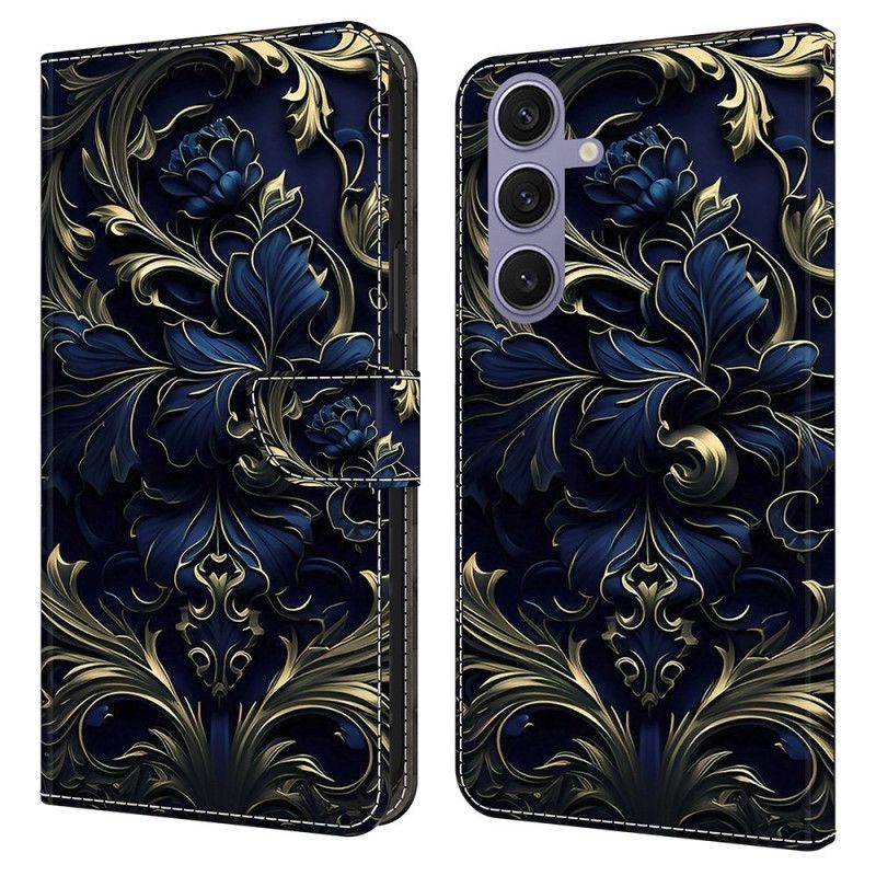 Folio Deksel Samsung Galaxy S25 Plus 5g Metallisk Blå Blomst