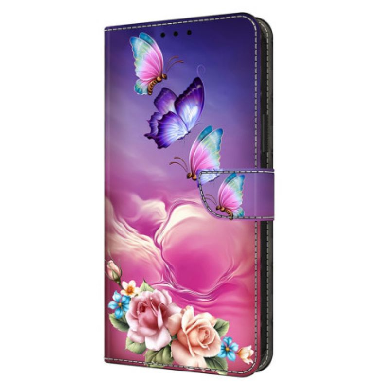 Folio Deksel Samsung Galaxy S25 Plus 5g Sommerfugler Og Små Blomster