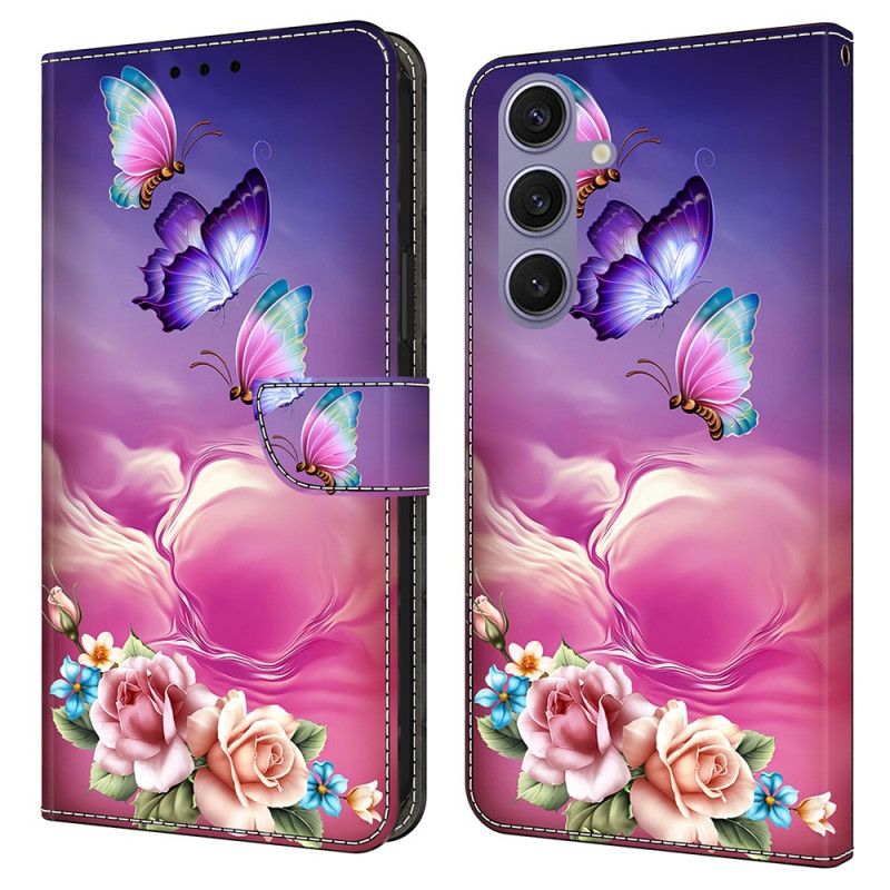 Folio Deksel Samsung Galaxy S25 Plus 5g Sommerfugler Og Små Blomster