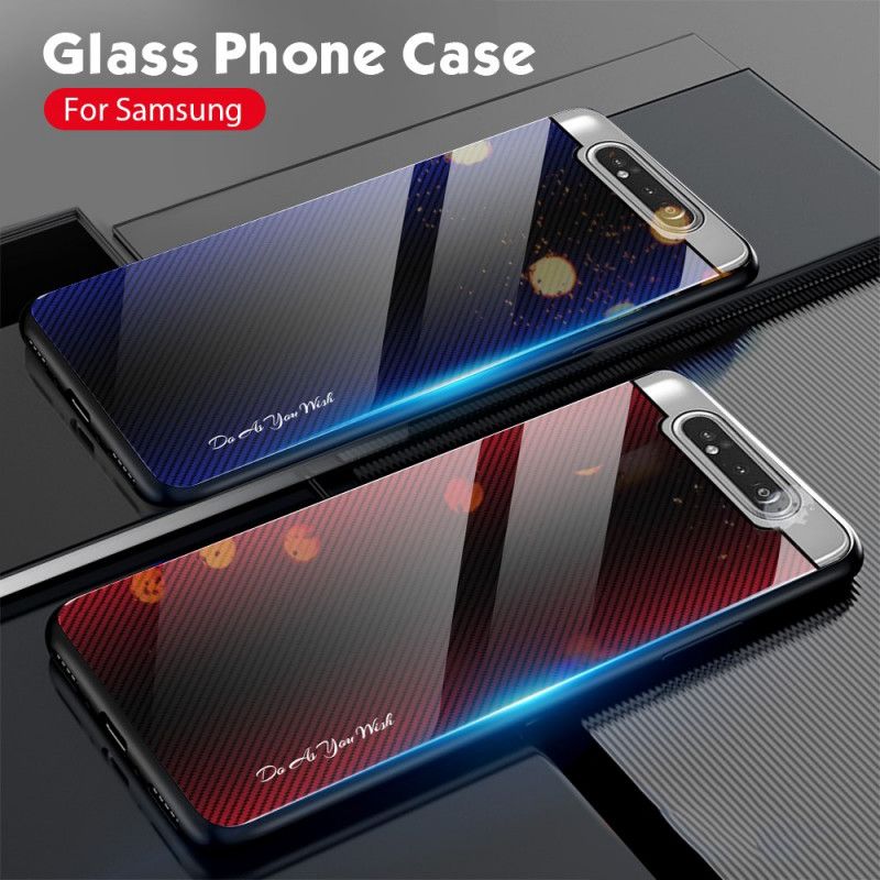 Deksel Samsung Galaxy A80 / A90 Svart Karbonfiber Herdet Glass
