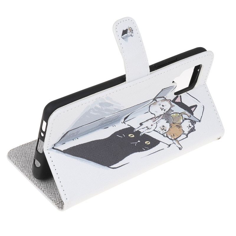 Lærdeksel Folio Deksel Samsung Galaxy M32 Mobildeksel Levering Thong Cats
