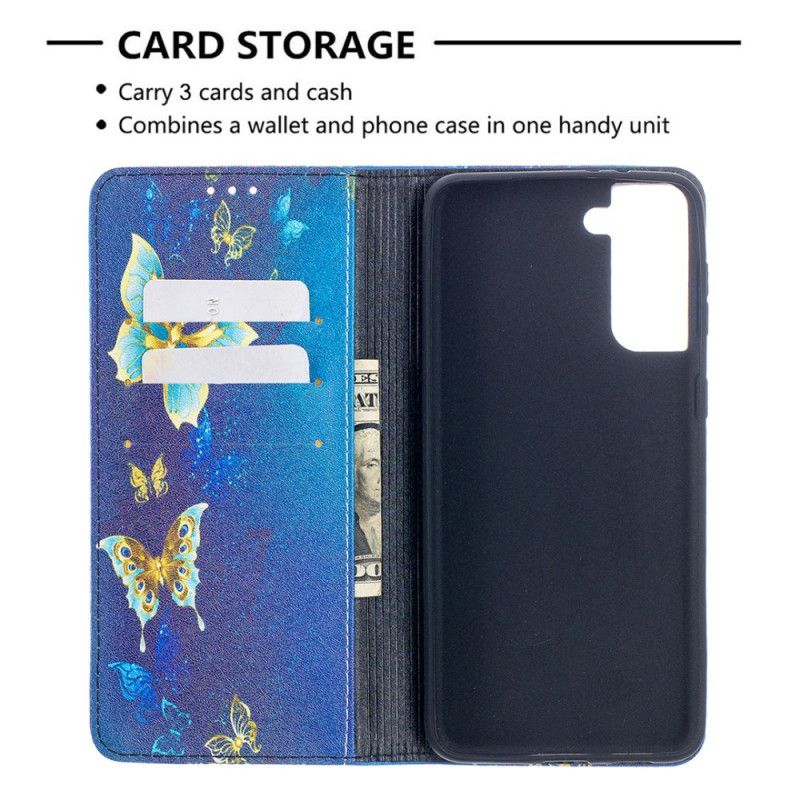 Folio Deksel Samsung Galaxy S21 Plus 5G Fargerike Sommerfugler