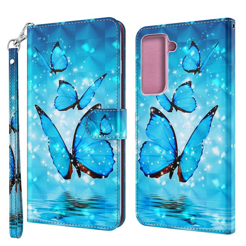 Folio Deksel Samsung Galaxy S21 Plus 5G Flygende Blå Sommerfugler