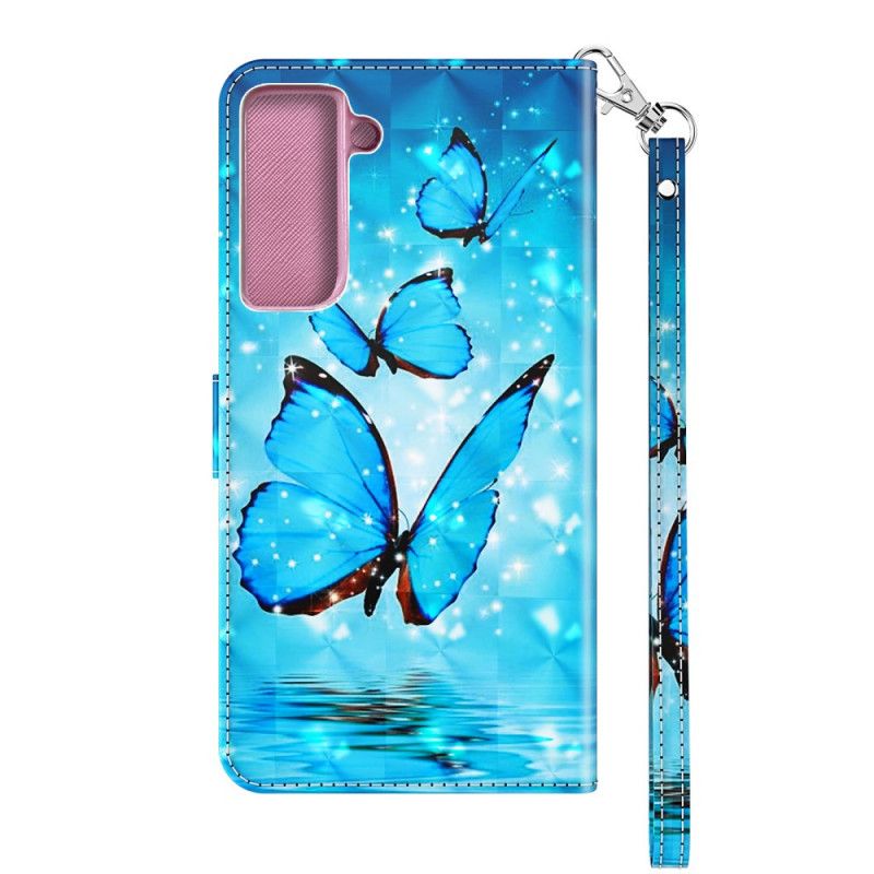 Folio Deksel Samsung Galaxy S21 Plus 5G Flygende Blå Sommerfugler