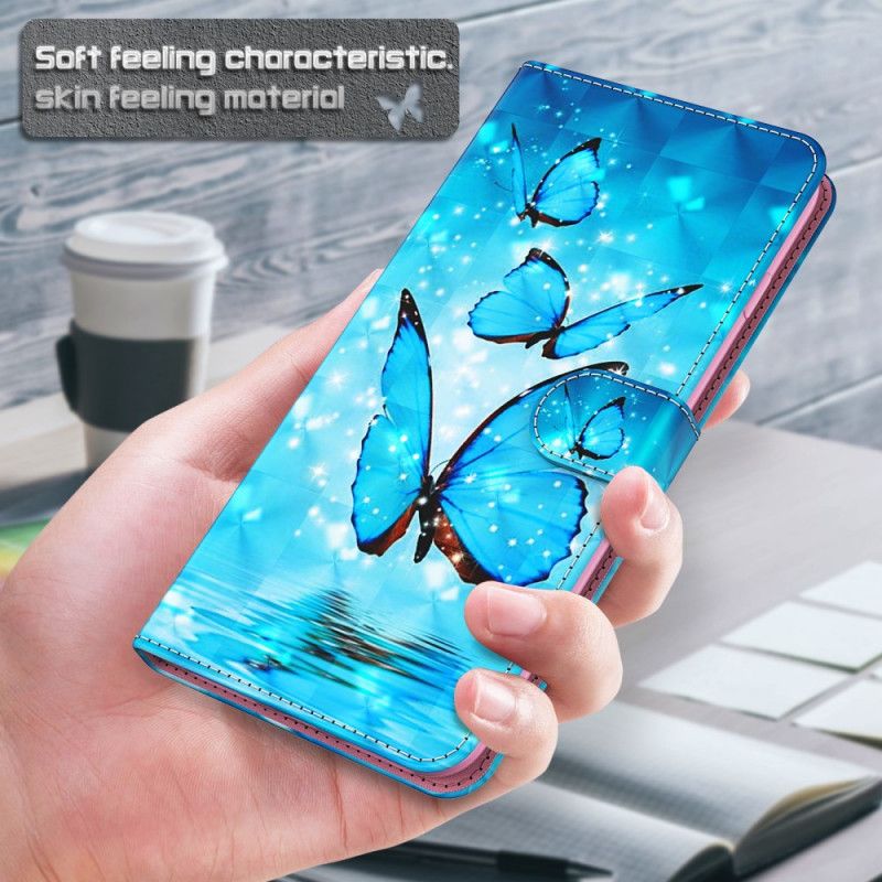 Folio Deksel Samsung Galaxy S21 Plus 5G Flygende Blå Sommerfugler