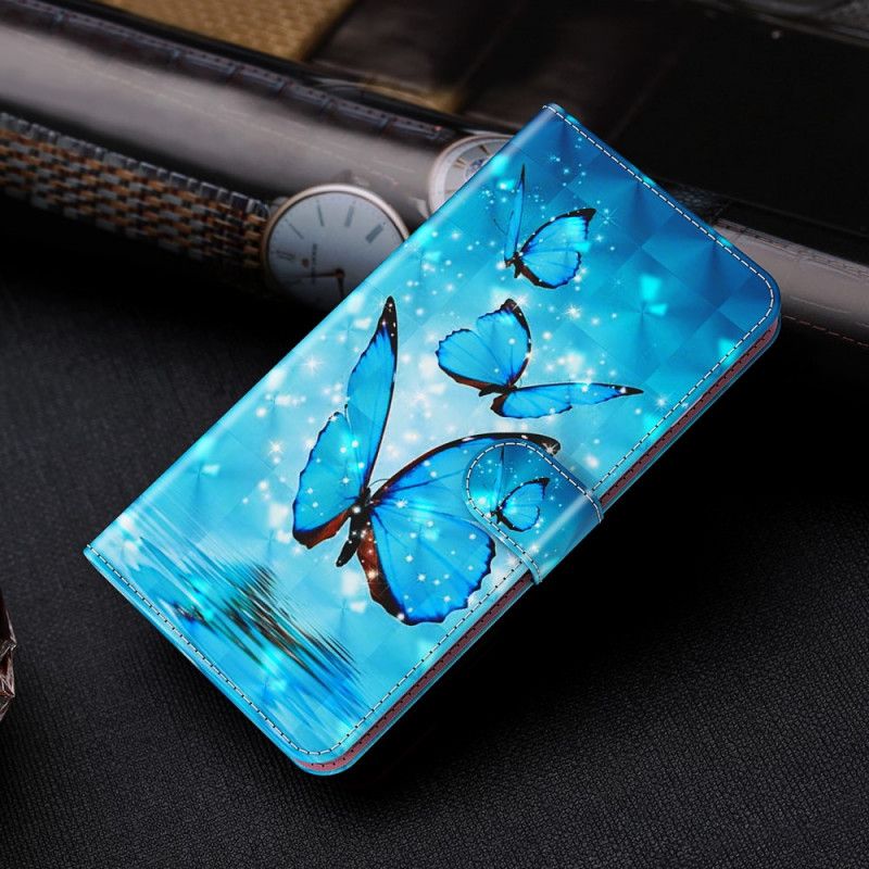 Folio Deksel Samsung Galaxy S21 Plus 5G Flygende Blå Sommerfugler