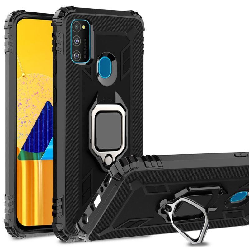 Deksel Samsung Galaxy M21 Svart Ring Og Karbonfiber
