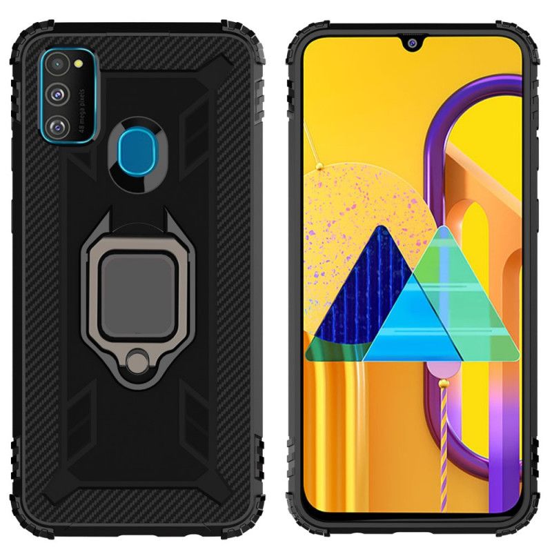 Deksel Samsung Galaxy M21 Svart Ring Og Karbonfiber