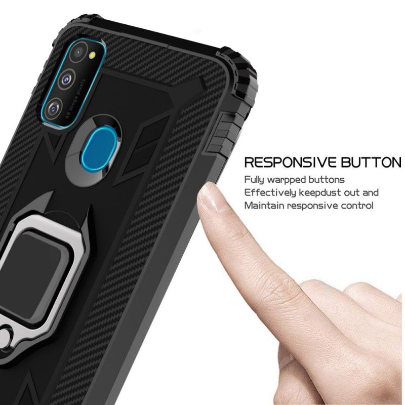 Deksel Samsung Galaxy M21 Svart Ring Og Karbonfiber