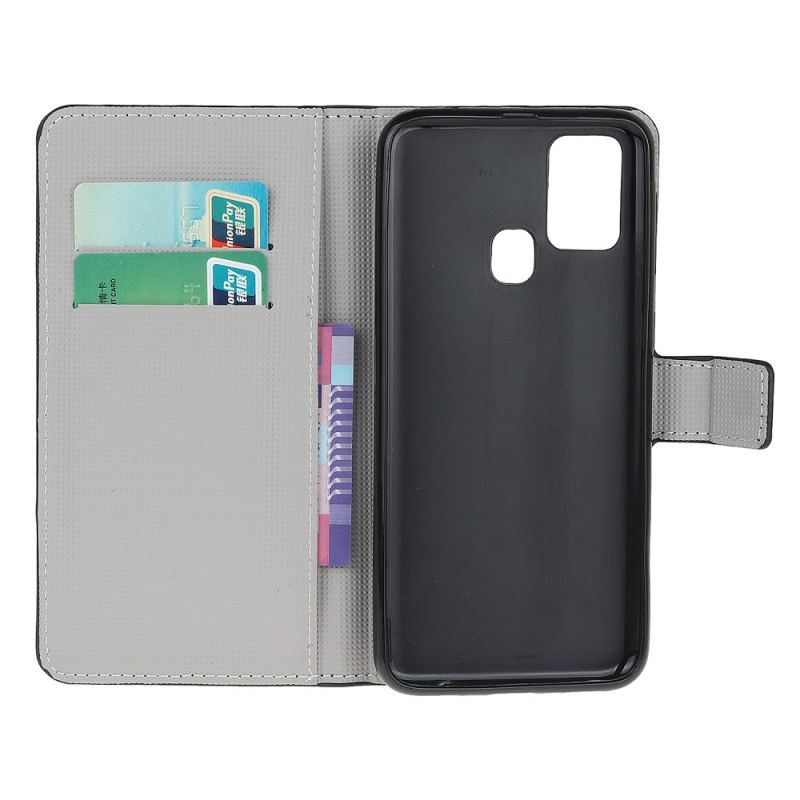 Folio Deksel for Samsung Galaxy M21 Lilla Sommerfugler Og Blomster