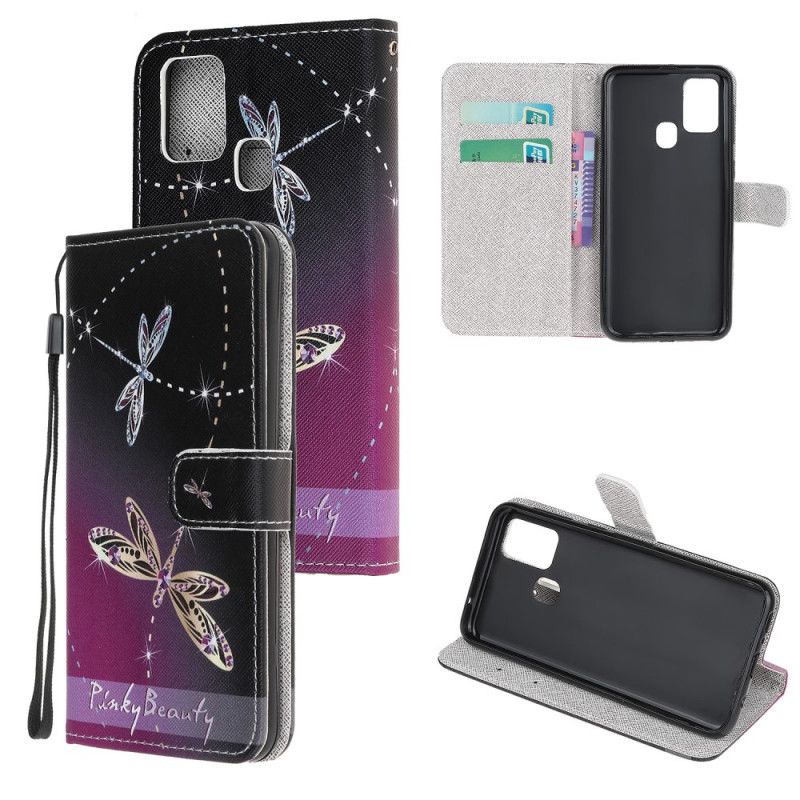 Folio Deksel for Samsung Galaxy M21 Øyenstikkere Med Tanga