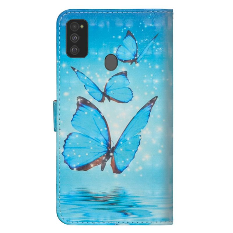 Folio Deksel Samsung Galaxy M21 Flygende Blå Sommerfugler Beskyttelse