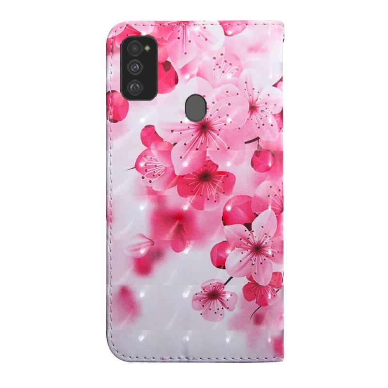 Folio Deksel Samsung Galaxy M21 Rosa Blomster Anti-fall