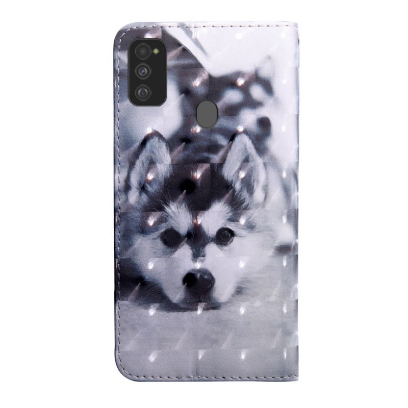 Folio Deksel Samsung Galaxy M21 Svart Og Hvit Hund