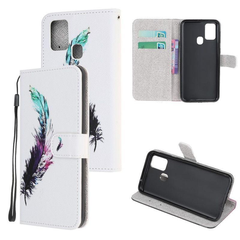 Lærdeksel Folio Deksel Samsung Galaxy M21 Fjær Med Tanga