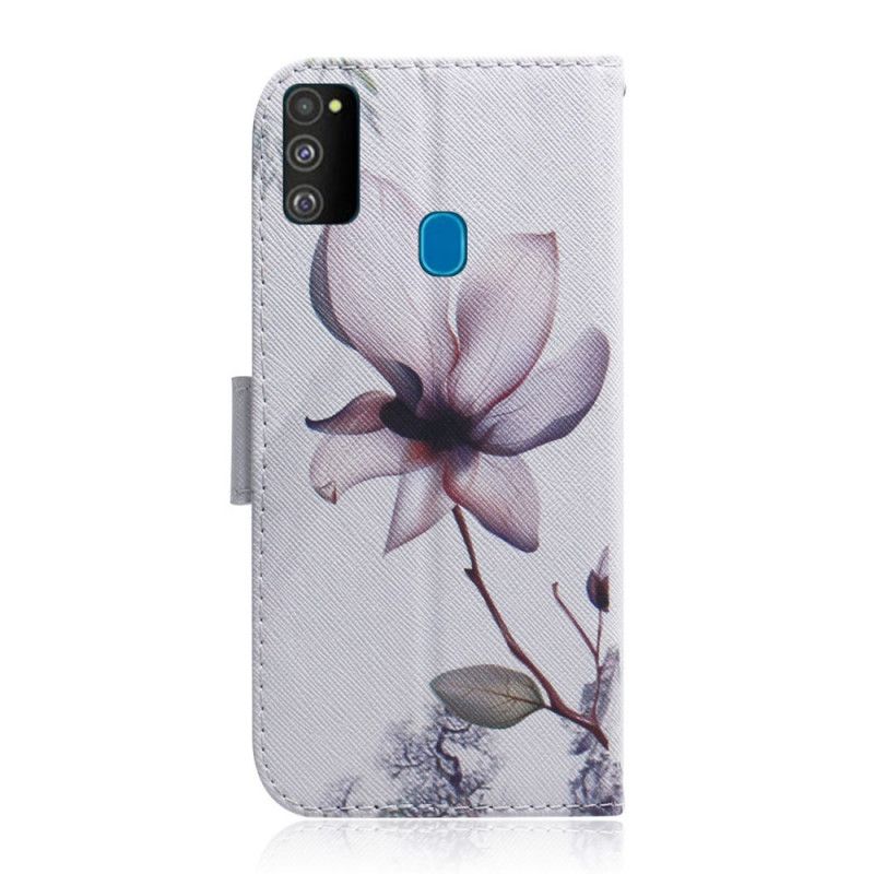 Lærdeksel Folio Deksel Samsung Galaxy M21 Gammel Roseblomst