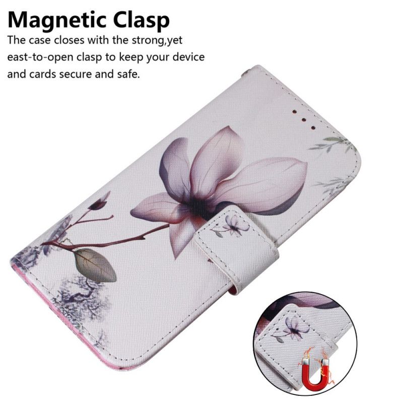 Lærdeksel Folio Deksel Samsung Galaxy M21 Gammel Roseblomst