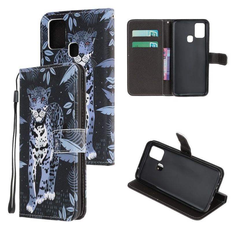 Lærdeksel Folio Deksel Samsung Galaxy M21 Leopard Med Tanga