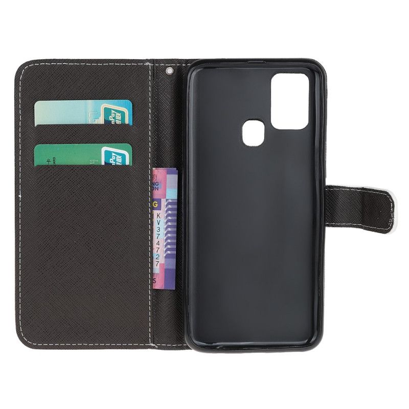Lærdeksel Folio Deksel Samsung Galaxy M21 Leopard Med Tanga