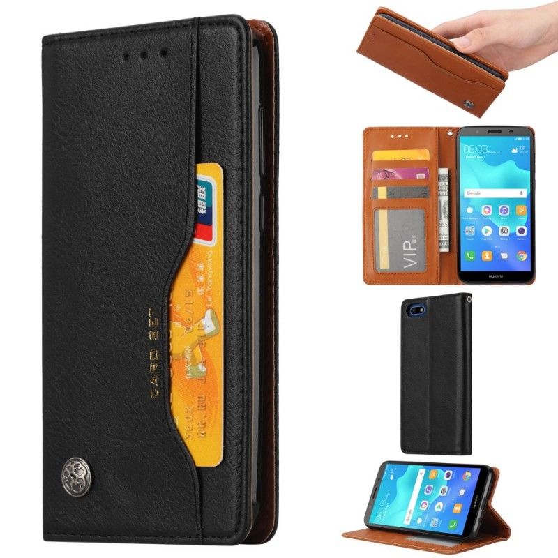 Folio Deksel Huawei Y5 2018 Svart Mobildeksel Kortholder I Imitert Skinn