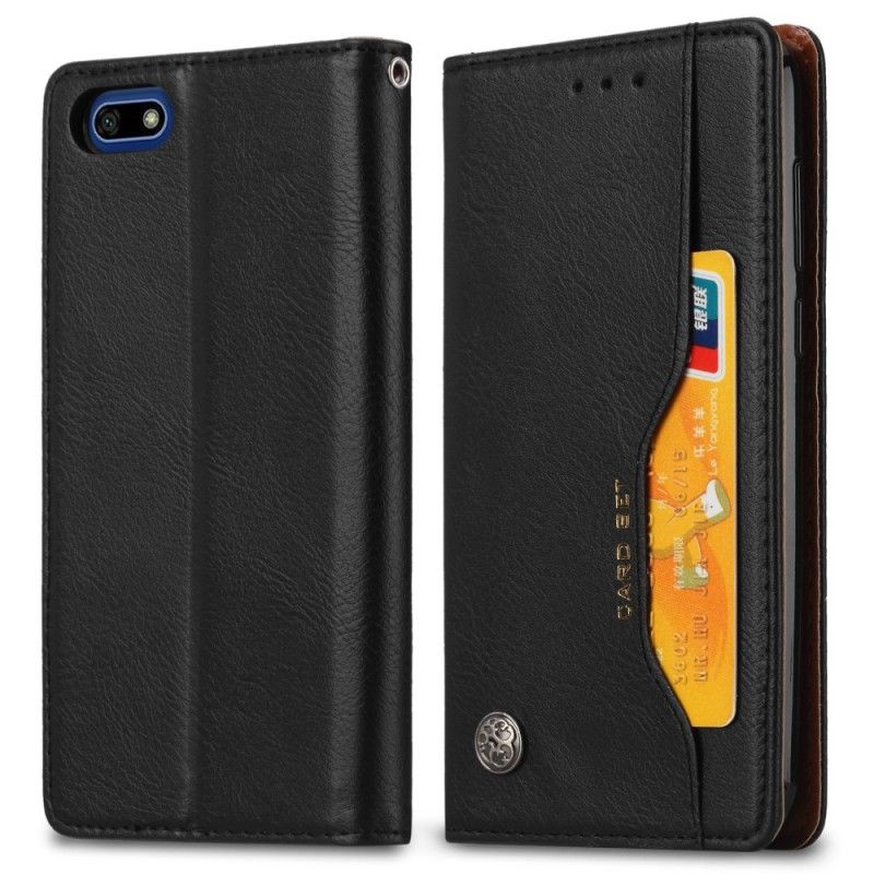 Folio Deksel Huawei Y5 2018 Svart Mobildeksel Kortholder I Imitert Skinn
