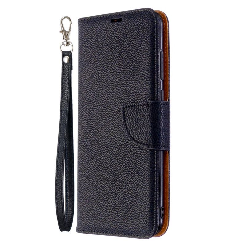 Folio Deksel for Samsung Galaxy M11 Svart Litchi Skrå Klaff