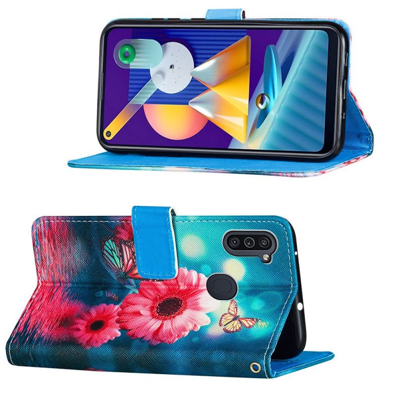 Folio Deksel Samsung Galaxy M11 Blomster Og Sommerfugler Beskyttelse
