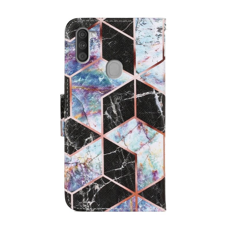 Lærdeksel Folio Deksel Samsung Galaxy M11 Svart Geometrisk Marmor