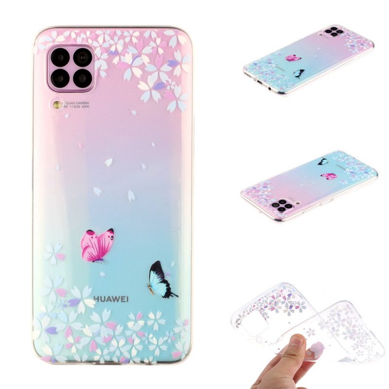 Deksel Huawei P40 Lite Gjennomsiktige Sommerfugler Og Blomster