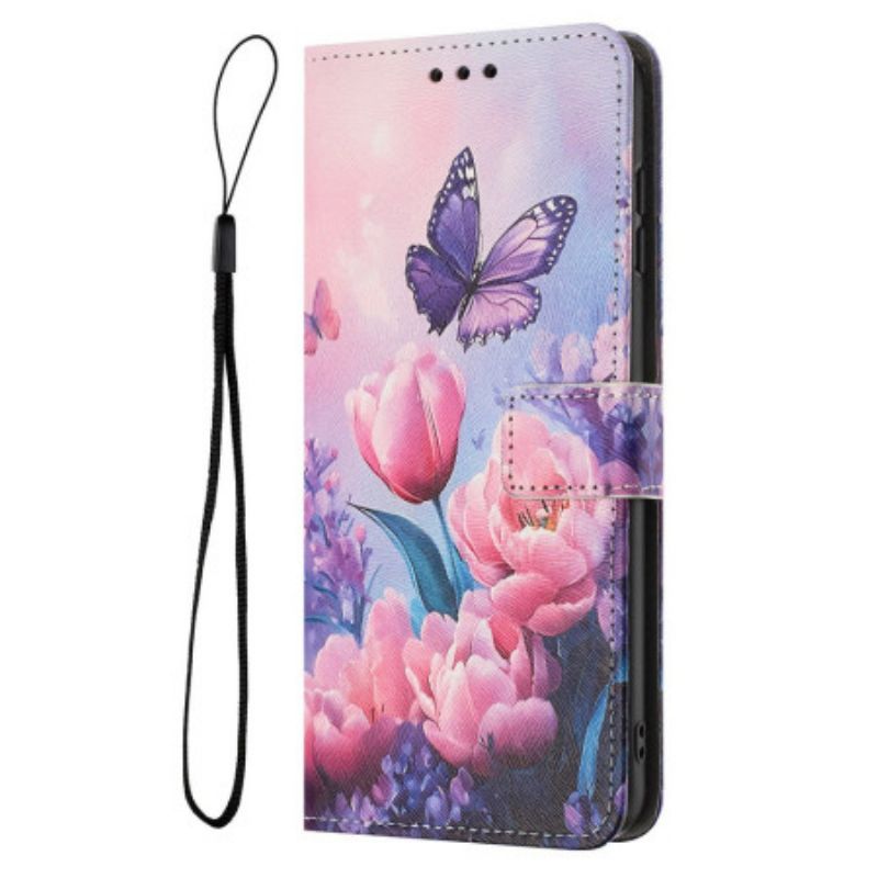 Folio Deksel Sony Xperia 1 Vii Blomster- Og Sommerfuglmønster